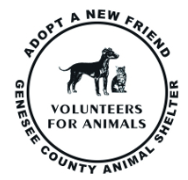 Volunteers for Animals of Batavia (Batavia, New York) logo is drawing of dog and cat in black and white inside circle