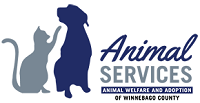 Winnebago County Animal Services (Rockford, Illinois) | logo of grey cat, blue dog, text animal services