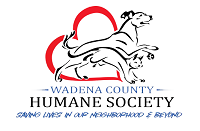 Wadena County Humane Society (Wadena, Minnesota) logo is a running dog and cat in front of a sideways heart above the org name