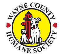 Wayne County Humane Society, Inc. (Wooster, Ohio) logo white dog and cat in circle with yellow and red with black text