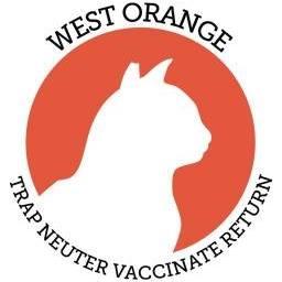 West Orange Trap, Neuter, Vaccinate & Return, (West Orange, New Jersey), logo white cat on round orange background with black text