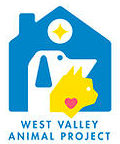 West Valley City Animal Services, (West Valley City, Utah), logo blue house, white dog, yellow cat, red heart with blue text
