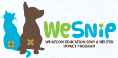 Whatcom Education, Spay & Neuter Impact Program (Bellingham, Washington) | logo of brown dog, blue cat, bandages, save lives