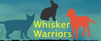 Whisker Warriors Animal Defense Fund (Rancho Cordova, California) | logo of red dog, blue cat, black rabbit, whisker warriors