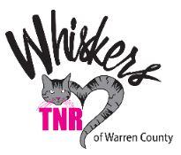 Whiskers TNR of Warren County, (Martensdale, Iowa) logo grey and black cat in heart shape with Black and pink text