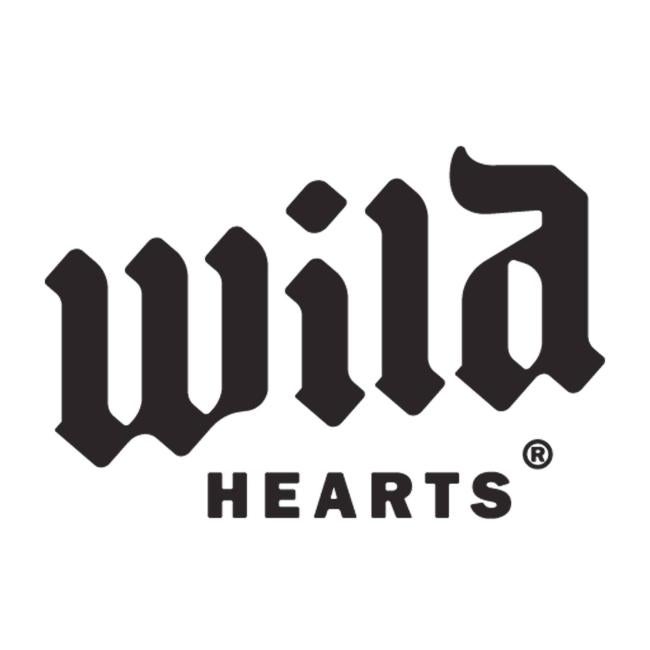 Wild Hearts NFP (Chicago, Illinois) logo large black lettering on incline up to right smaller black lettering below