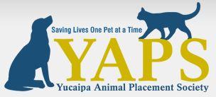 Yucaipa Animal Placement Society (Yucaipa, California) | logo of blue dog, blue cat, YAPS, saving lives one pet at a time