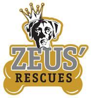 Zeus’ Rescues (New Orleans, Louisiana) logo is a dog head with a crown above a bone with the organization name on it