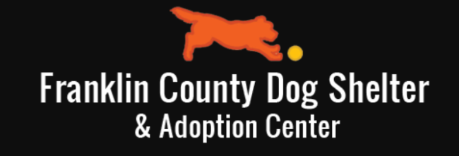 Franklin County Dog Shelter & Adoption Center (Columbus, Ohio) logo with dog silhouette in orange chasing yellow ball