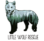 Little Wolf Rescue, (Pasadena, California), logo of wolf with tongue sticking out and text Little Wolf Rescue