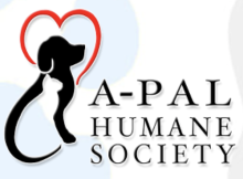 A-PAL Humane Society of Amador County, (Jackson, California), logo white cat black dog drawing red heart with black text