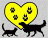 A Better Life Animal Rescue logo with a dog, cat and heart with pawprints on it