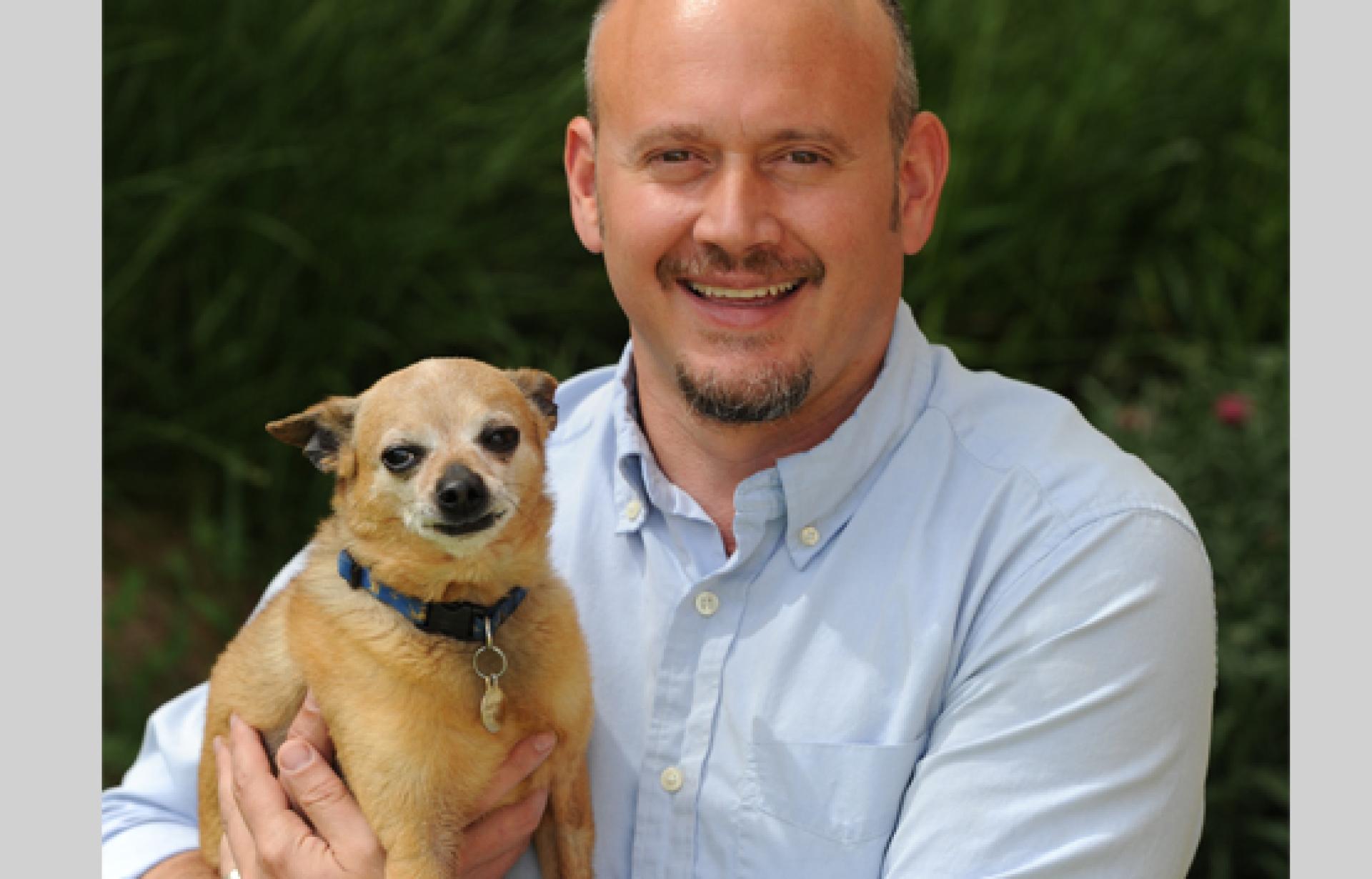 Judah Battista with pet dog