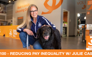 Julie Castle CEO Best Friends Animal Society with a black dog