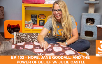 Julie Castle CEO Best Friends Animal Society playing with a cat
