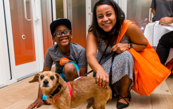 Family with adopted dog