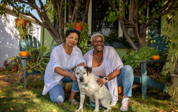 Couple with adopted dog