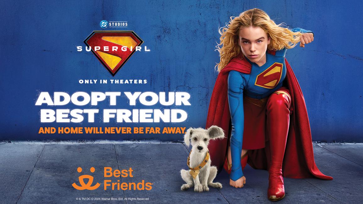 Supergirl and Krypto the dog promoting, 'Adopt your best friends'