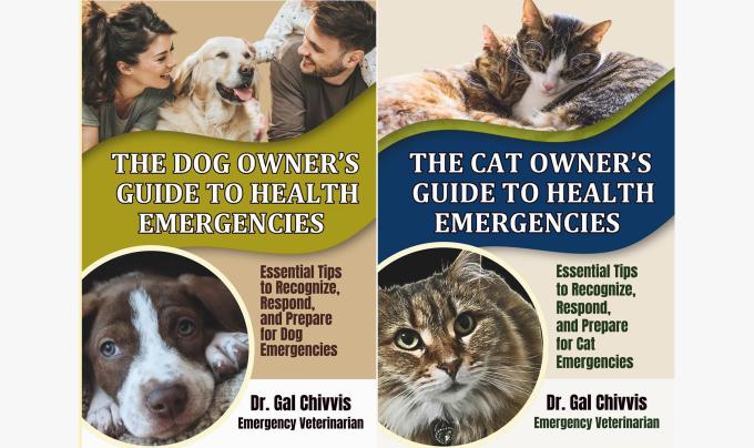 Covers of the books for dog and cat owner's guides to health emergencies