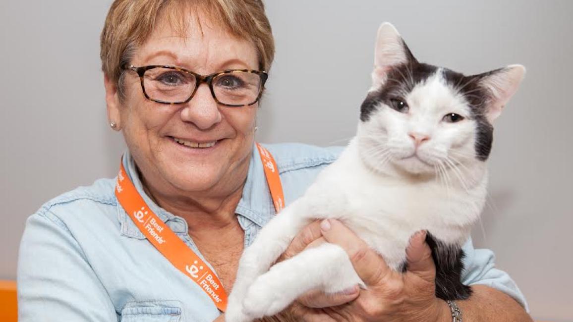 Volunteer Caren with her cat