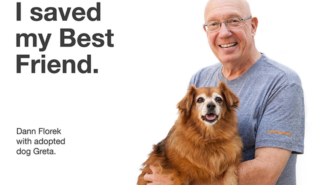 Dann Florek and adopted dog, Greta