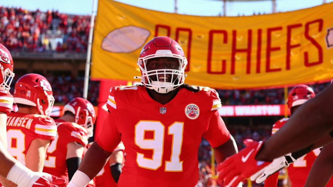Kansas City Chiefs player Derrick Nnadi in his football uniform at a game