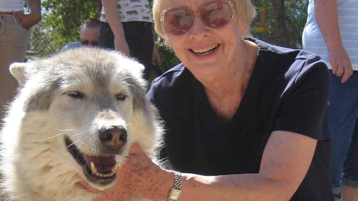Volunteer Diane with a dog