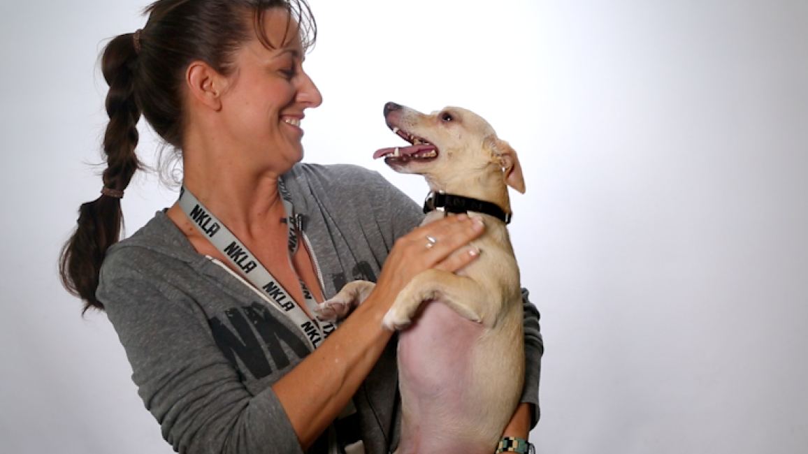 Volunteer Erin LaBrie with her dog