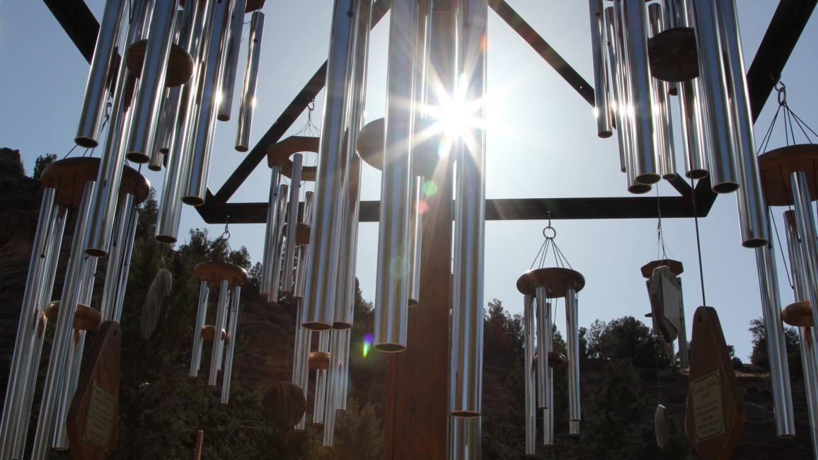 Windchimes at Angels Rest with sun shining though them