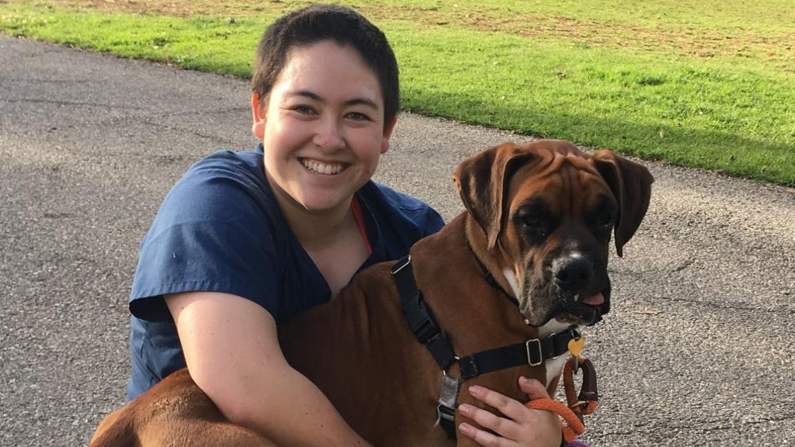 Volunteer Gina G with her dog