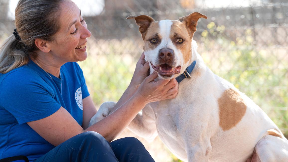 Intern Jenny Yamaha with a dog
