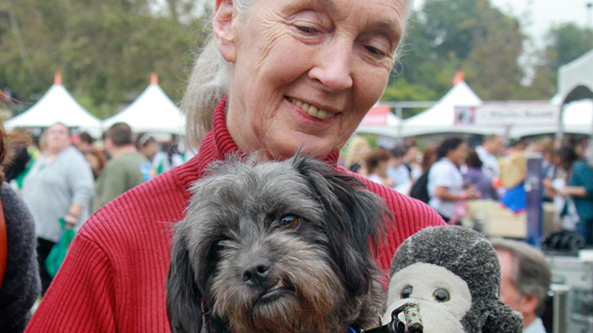 Dr. Jane Goodall and dog