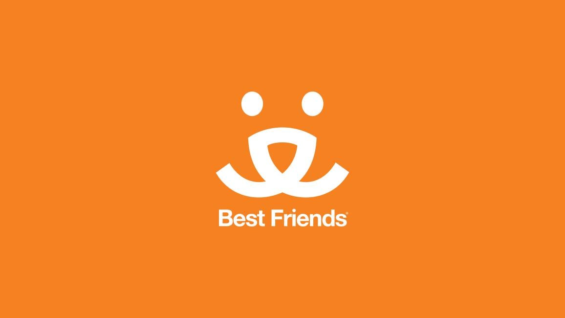 Best Friends Animal Society logo with the words "Best Friends" in white on an orange background