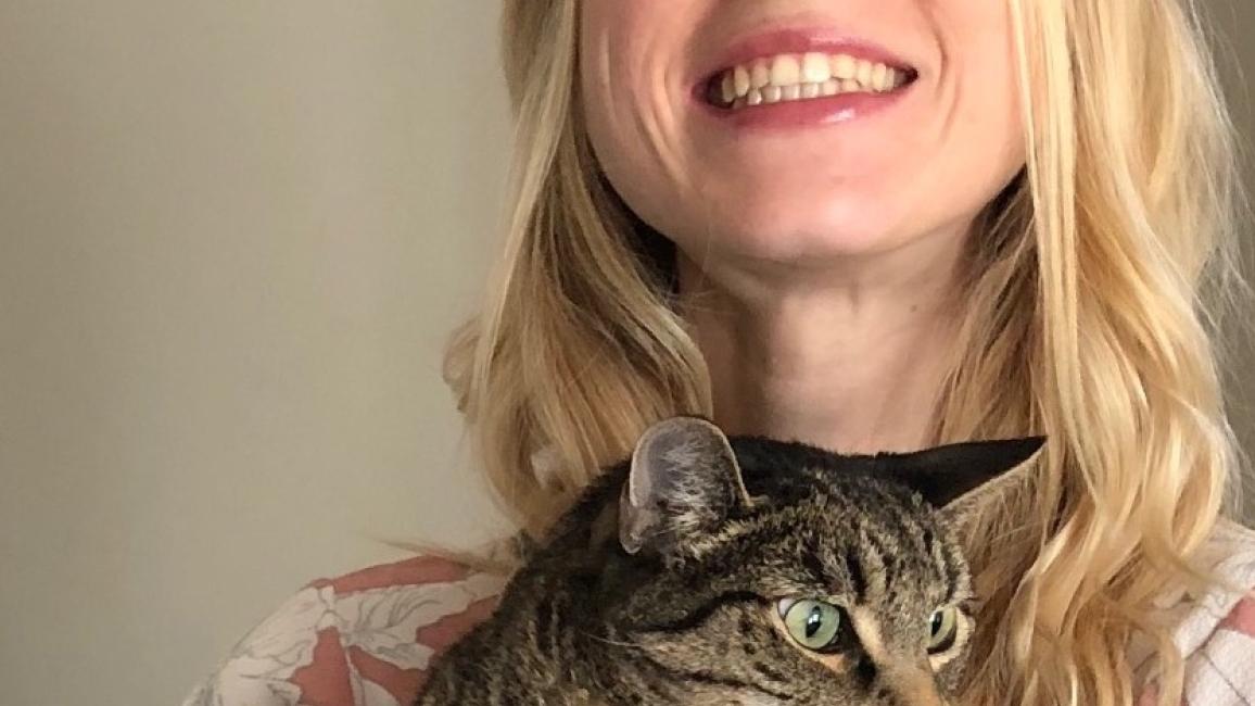 Best Friends volunteer Kathrin Nguyen with cat