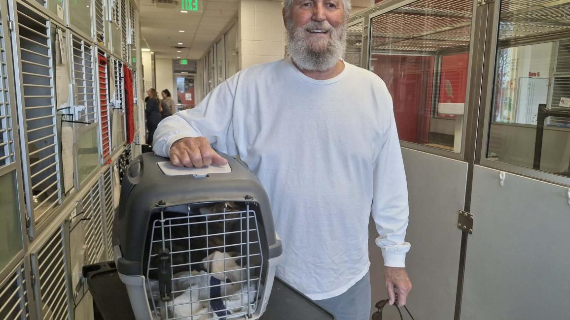 Mike picking Buster up after FIP treatment