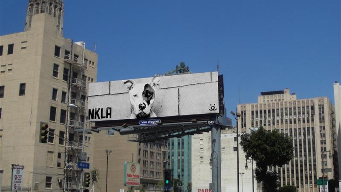 NKLA black and white billboard featuring Jewell the dog