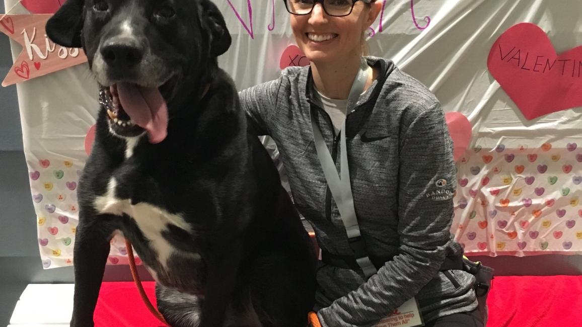 Volunteer Michelle Pratt with her dog