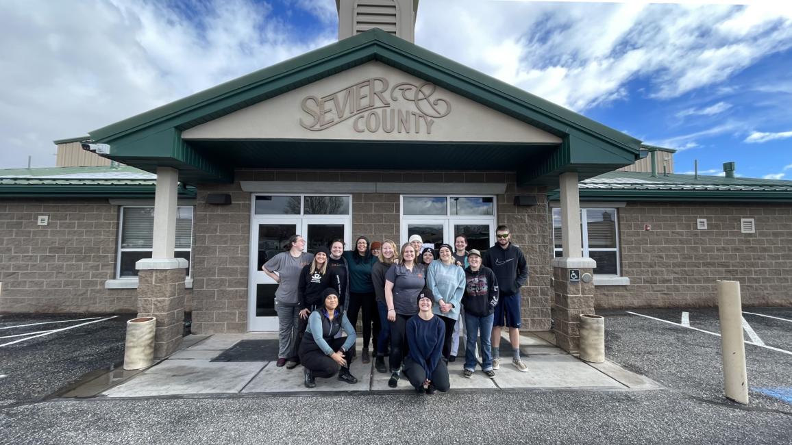 A group of people outside the Sevier County Animal Shelter in Utah
