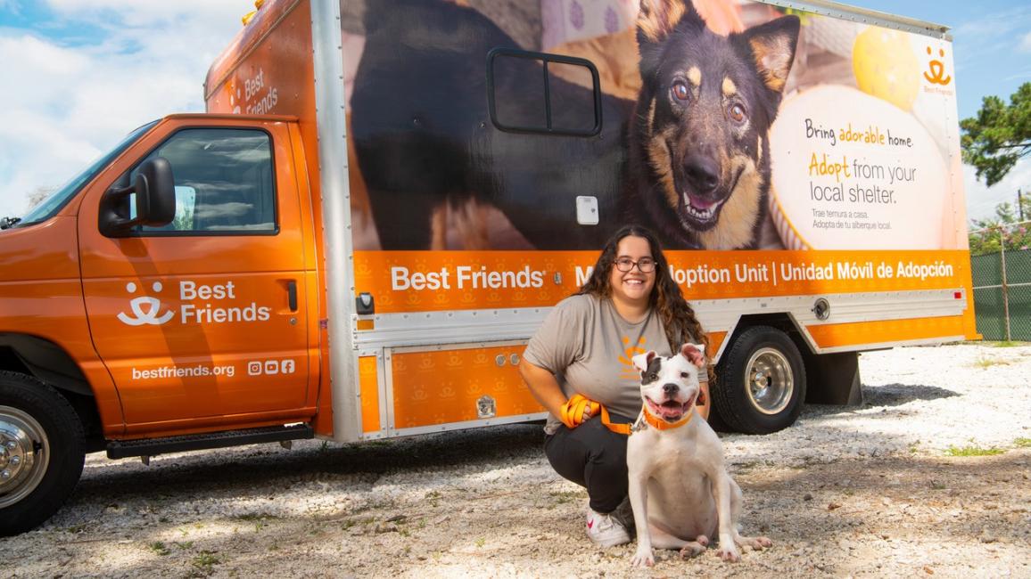 Valentina, Petey and Mav with a Best Friends branded truck