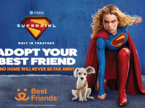Supergirl and Krypto the dog promoting, 'Adopt your best friends'