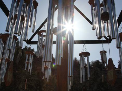 Windchimes at Angels Rest with sun shining though them