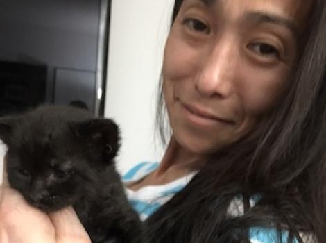 Hiromi and her latest bottle baby, Wilbur