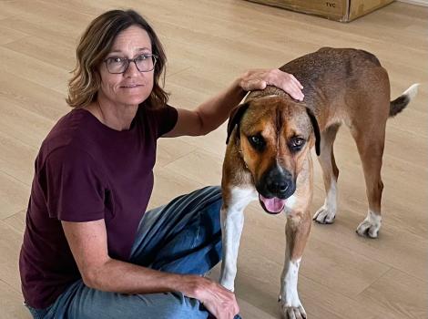 Kevin the dog with his adopter