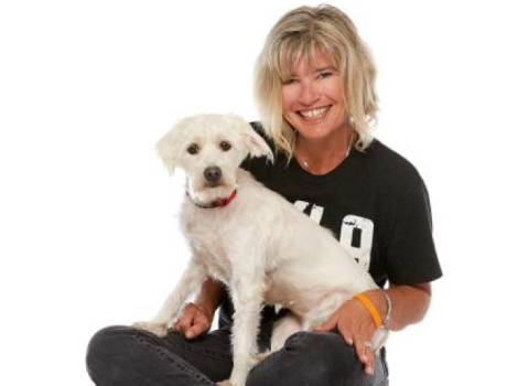 Volunteer Deirdre Willis with a dog