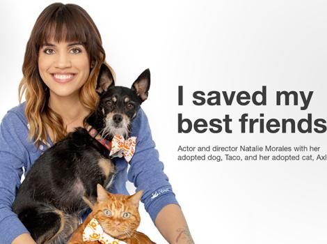 Natalie Morales with her adopted dog Taco and adopted cat Axl