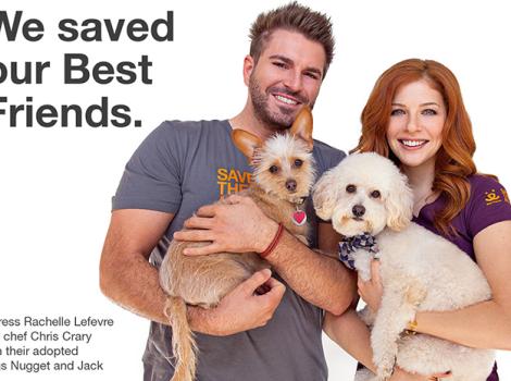 Rachelle Lefevre and chef Chris Crary with their two adopted dogs