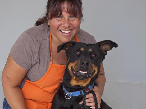 Volunteer Regina with dog