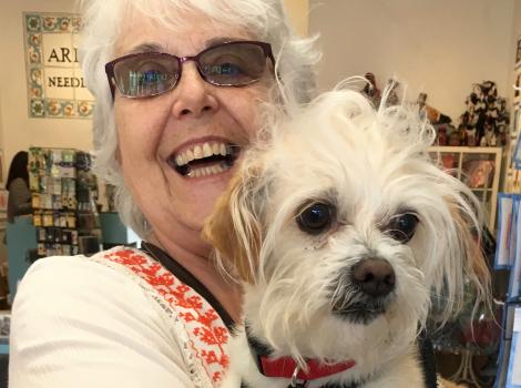 Best Friends volunteer Barbara C. with a dog